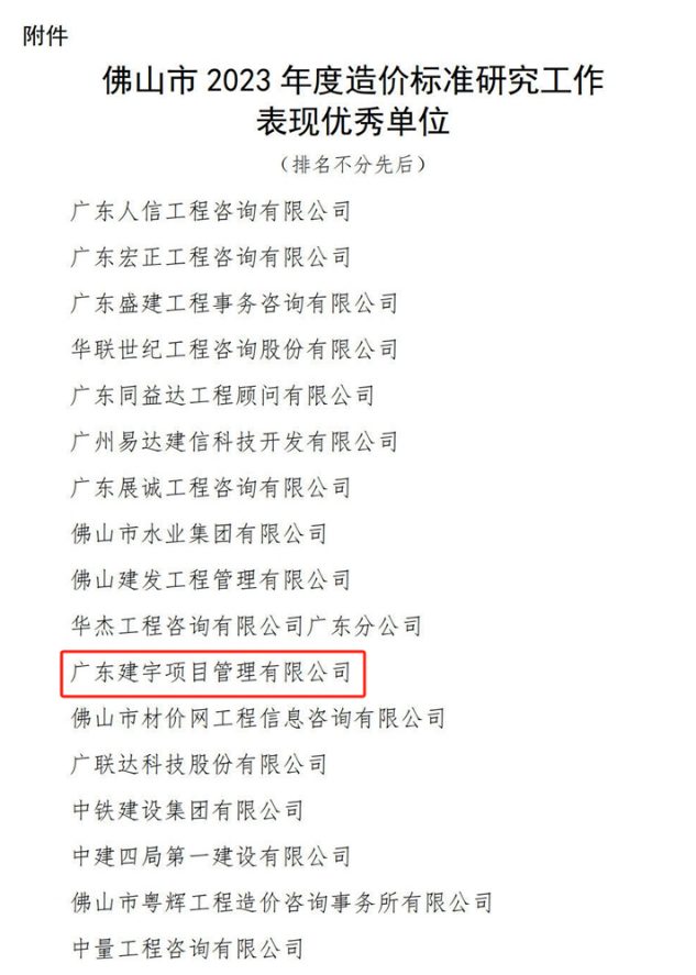 2023年度造价标准研究工作表现优秀的单位